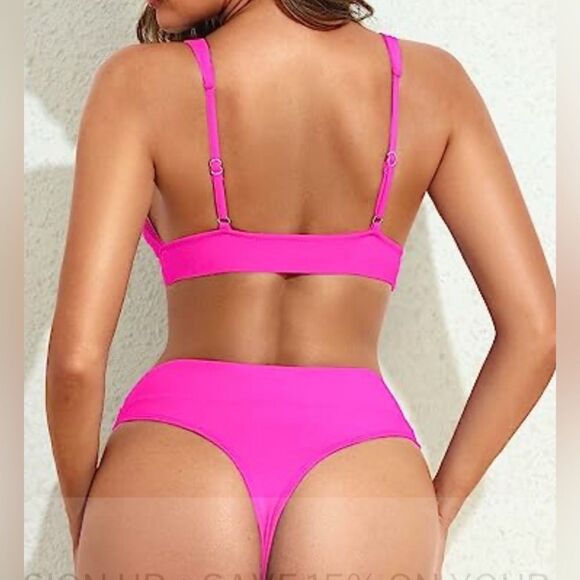Yonique Two Piece High Waisted Thong Bikini Set Small - Picture 4 of 8